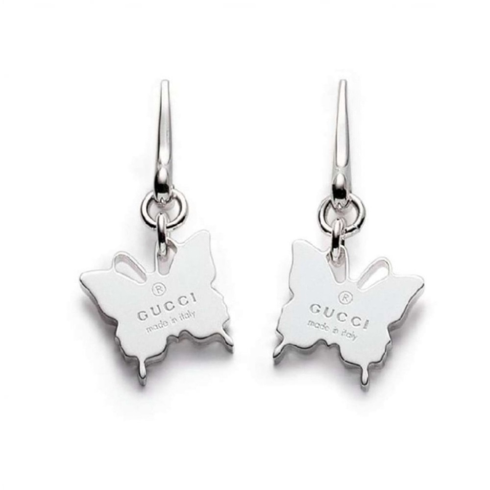 Gucci Butterfly Sterling Silver Drop Earrings Authentic Made in Italy